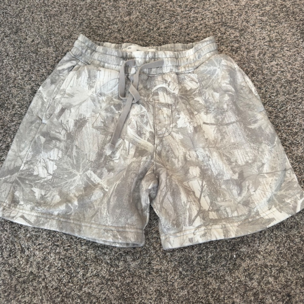 Hollister Mens Gray White Camo Leaf Fleece Shorts Small Drawstring Gym Lounge